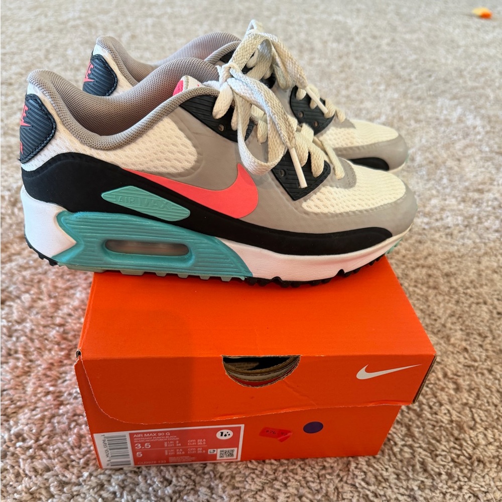 Nike Kids Air Max 90 White/Gray/Teal/Pink golf Sneakers
